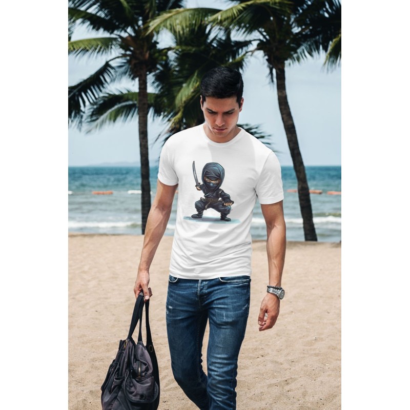 White t-shirt with ninjia print