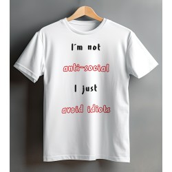 White t-shirt with "I'm not anti-social" print