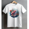 White t-shirt with skeleton with koi fish