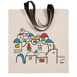 shopper canvas con manico in similpelle con ricamo a 5 colori