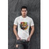 White t-shirt with colorful tiger head with paint splashes